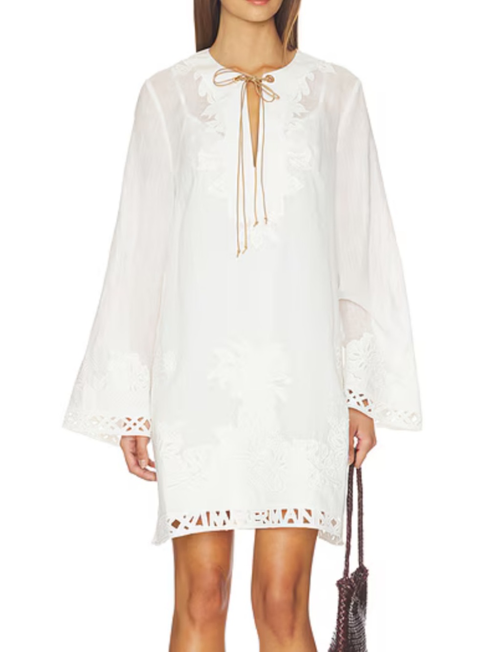 Zimmermann Indra Embroidered Tunic Mini Dress in Ivory White NWOT